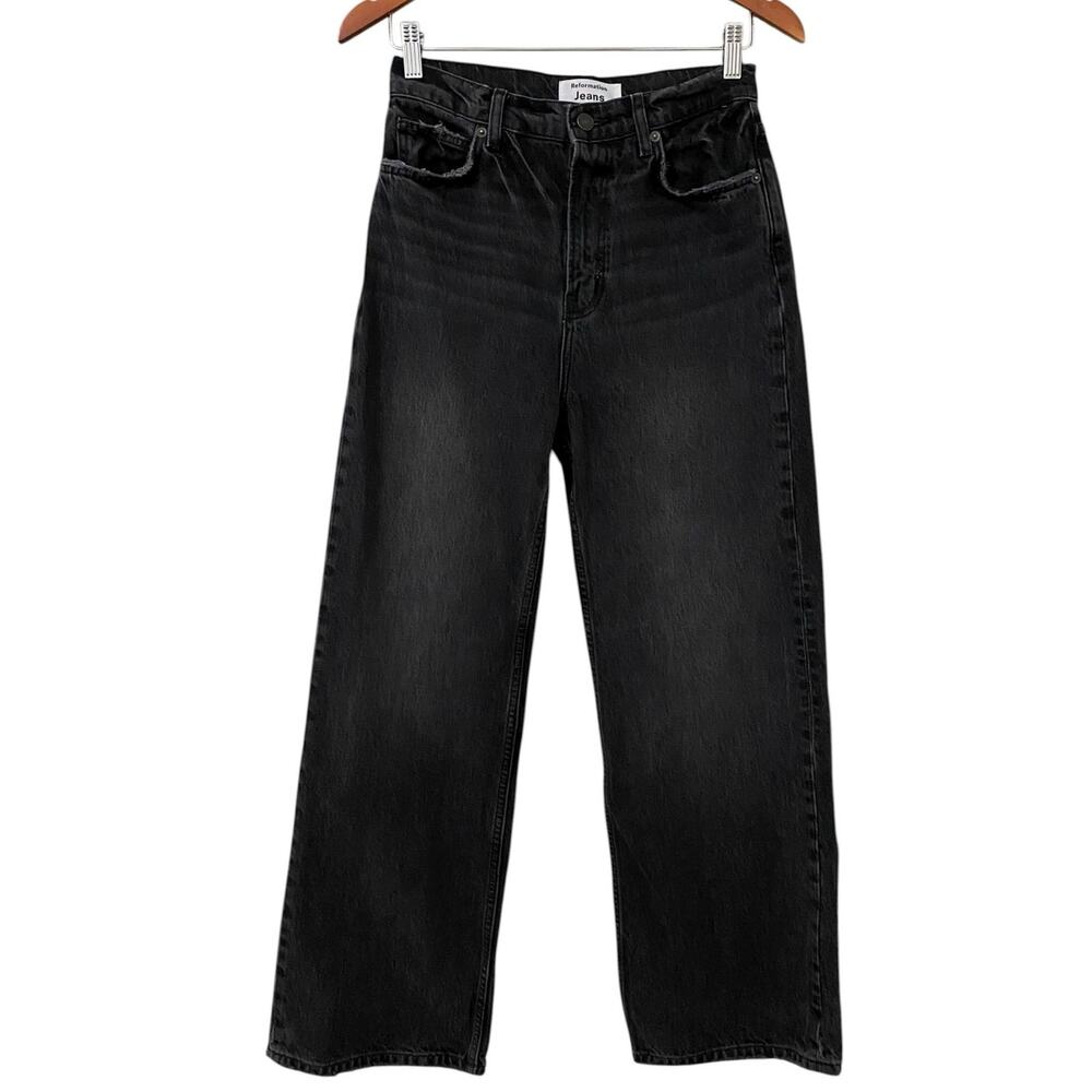 Reformation Wilder High Rise Wide Leg Cropped Jeans US 27 Rigid Black Denim - Picture 13 of 13